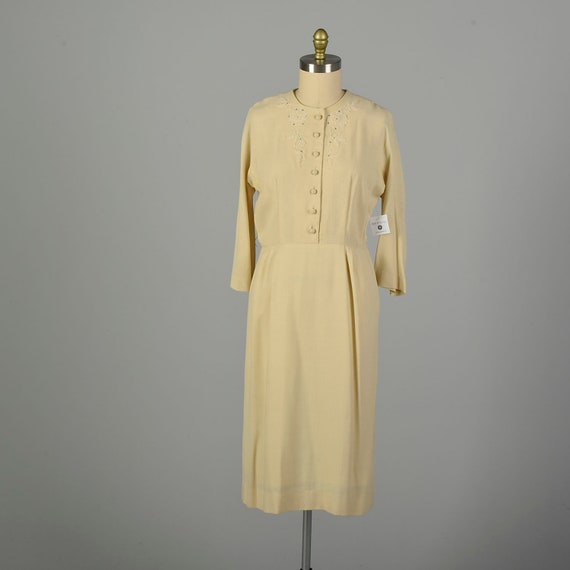 XL 1960s Dress Cream Shirtwaist Rhinestone Classi… - image 5