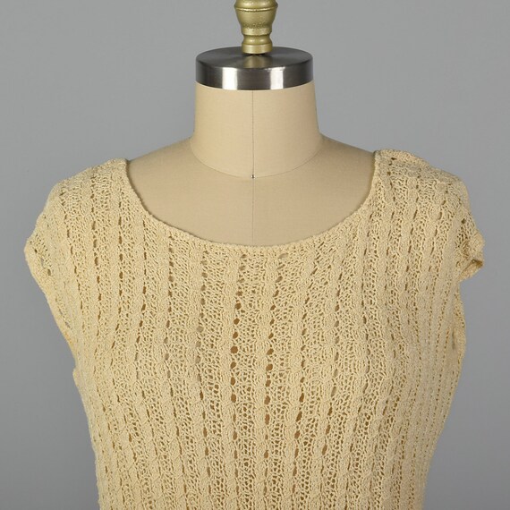 XL 1920s Dress Cream Cable Knit Dress Short Sleev… - image 4