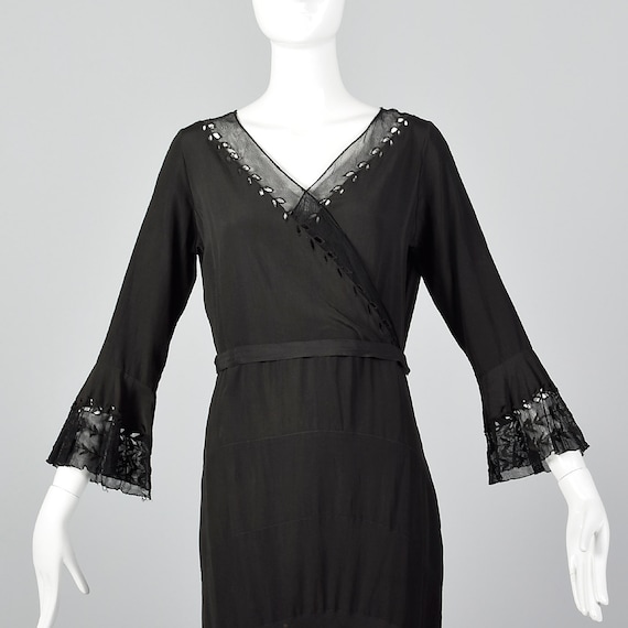 Medium 1930s Dress Black Dress Sheer Mesh Trim Be… - image 4