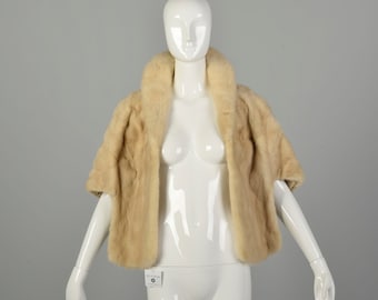 OSFM 1950s Blonde Real Mink Fur Stole Shawl Collar Cape Warm Winter Wrap