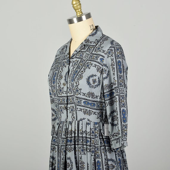 Large 1950s Day Dress Grey Novelty Print Cotton L… - image 6