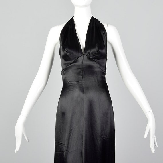 XXS 1930s Halter Dress Black Liquid Satin Evening… - image 3