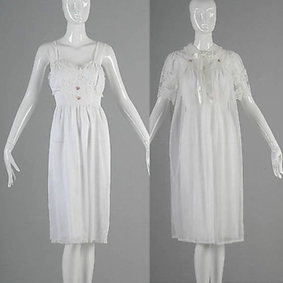 Small 1960s Nightgown Set White Lingerie Set Nigh… - image 1