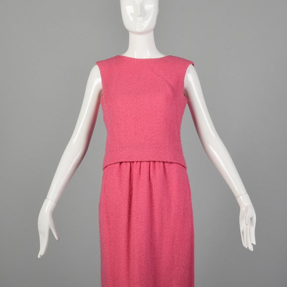 XS 1960s Pink Skirt Set Mohair Wool Tweed Maxi To… - image 4