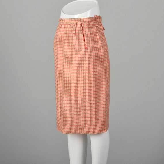 XS 1950s Pink Skirt Tweed Rockabilly Brown Check … - image 2