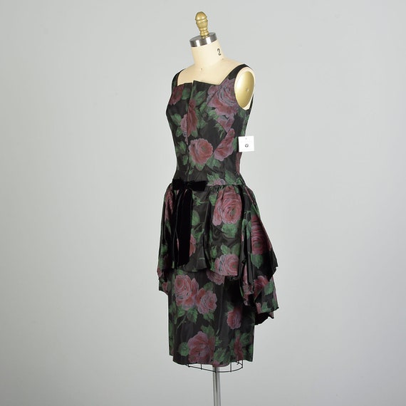 Small 1950s Novelty Rose Print Dress Bubble Hem P… - image 3