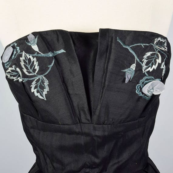 Small 1950s Strapless Silk Dress Black Silk Dress… - image 5