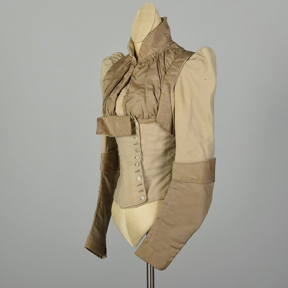 XXS 1800s Victorian Bodice Cotton Top Long Sleeve… - image 3
