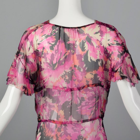XXS 1930s Dress Pink Floral Silk Dress Short Flut… - image 6
