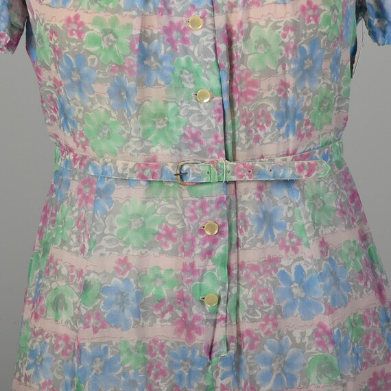 XXL 1950s Day Dress Semi-Sheer Floral Lightweight… - image 9
