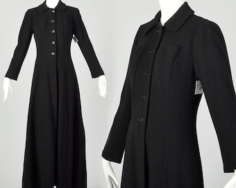 XS 1930s Black Princess Coat Long Maxi Breast Pockets Winter Outerwear