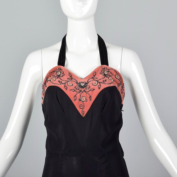 X-Small 1930s Dress Black Halter Dress Pink Velve… - image 8