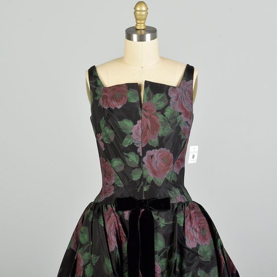 Small 1950s Novelty Rose Print Dress Bubble Hem P… - image 5