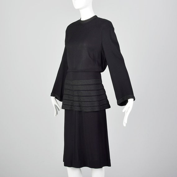 Medium 1940s Dress Black Peplum Dress Woven Strip… - image 3