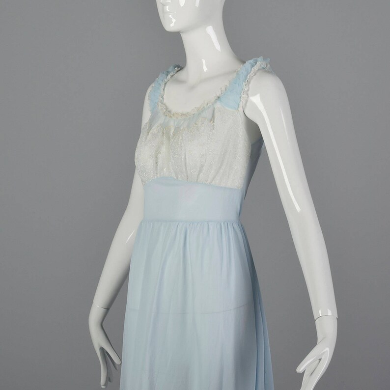 Small 1950s Blue Nightgown Sleeveless Nightgown Lace Bust Lace Trim Vintage Sleepwear Loungewear Lounge Lingerie 50s Vintage
