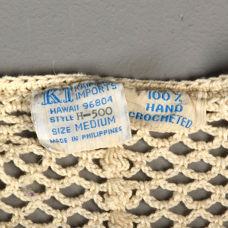 Small 1960s Crochet Top Short Sleeve Crochet Cardigan Boho Hippie Sheer Cardigan Casual Separates 60s Vintage image 5