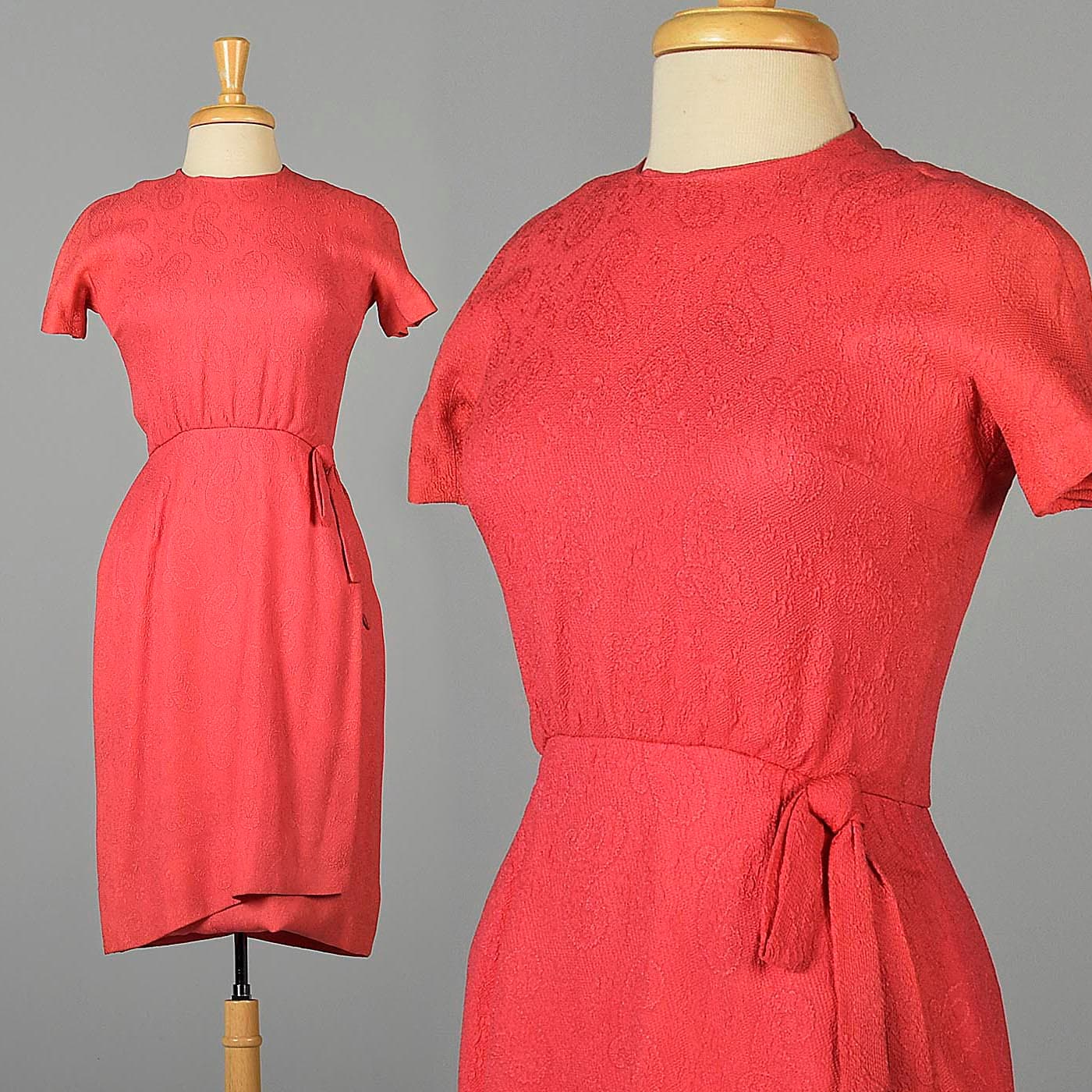XS 1960s Pencil Dress Hot Pink Cocktail Dress Paisley Textured - Etsy