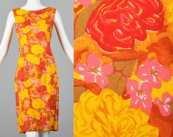 Small 1960s Bright Shift Dress Vibrant Floral Print Sleeveless Summer Dress Lightweight Spring Summer Casual 60s Vintage