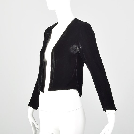 XS 1930s Black Jacket Velvet Open Front Jacket Ha… - image 2