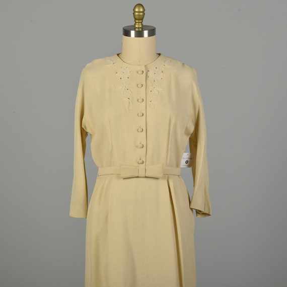 XL 1960s Dress Cream Shirtwaist Rhinestone Classi… - image 6