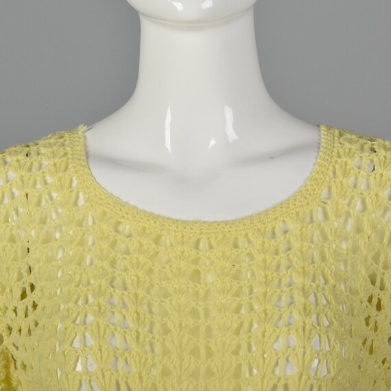 Small 1960s Yellow Crochet Dress Sheer Short Slee… - image 7