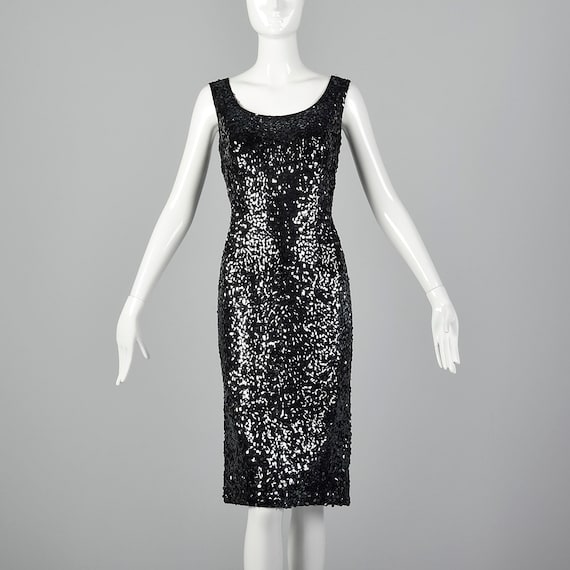 Medium 1960s Dress Black Sequin Knit Cocktail Dre