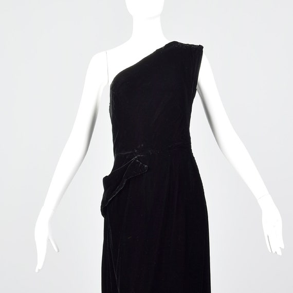 Small 1940s Asymmetric Black Dress Silk Velvet Ev… - image 7