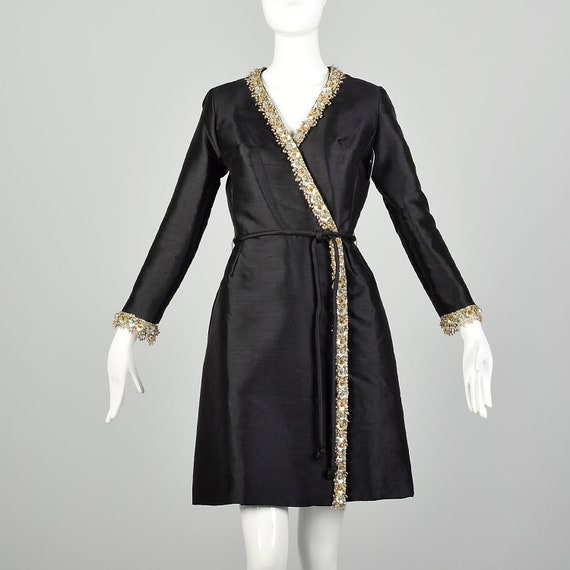 XS 1960s Black Wrap Dress Party Cocktail Little B… - image 1