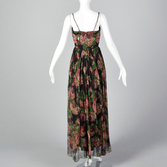 XS 1960s Floral Evening Gown Floral Applique Bust… - image 2