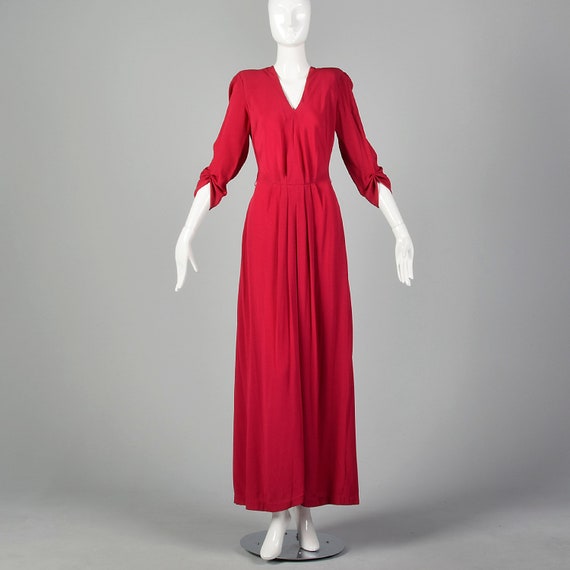 Small 1940s Raspberry Pink Rayon Evening Gown Elb… - image 1