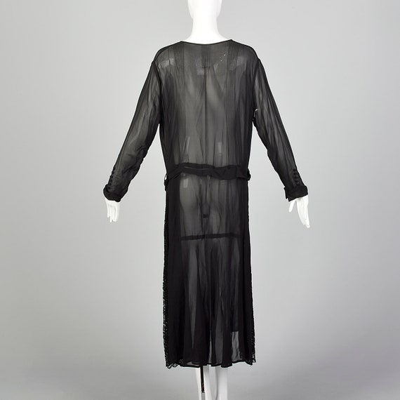 XXL 1920s Black Dress Sheer Silk Chiffon Pin Tuck… - image 3