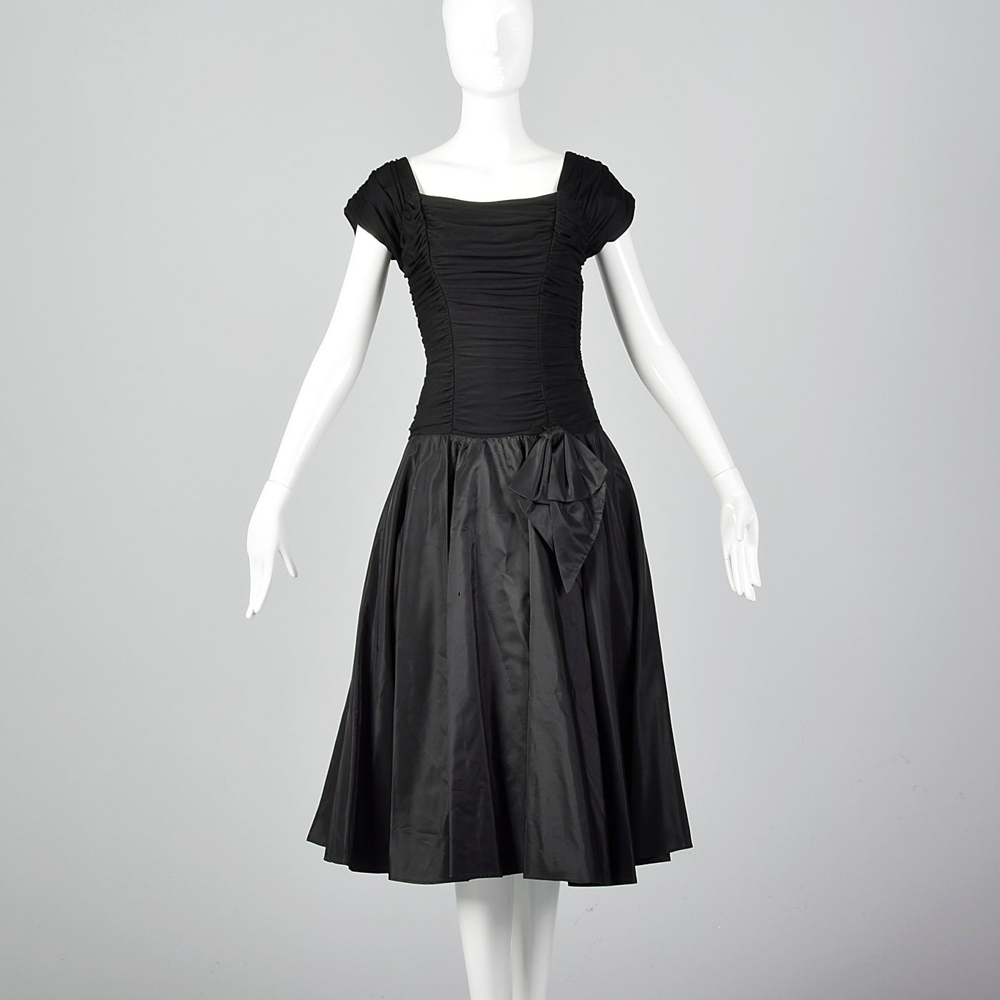 XXS Black Dress With Ruched Bodice Fitted Waist Full Taffeta - Etsy