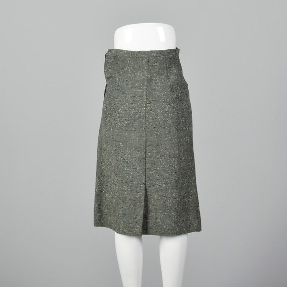 XXS Tweed Pencil Skirt Green Side Zip Slubbed Fab… - image 4