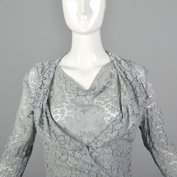 Small 1930s Blue Lace Dress and Jacket Deco Dress… - image 8