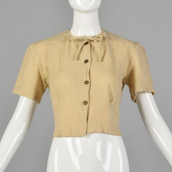 Medium Lampl 1930s Short Sleeve Cream Cardigan Swe