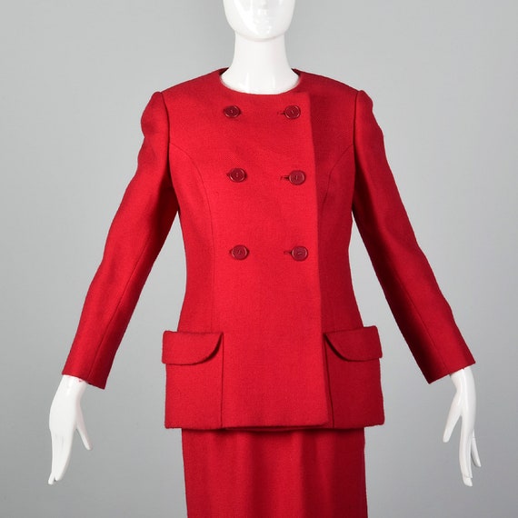 Medium 1960s Wool Skirt Suit Pockets Long Sleeve … - image 4