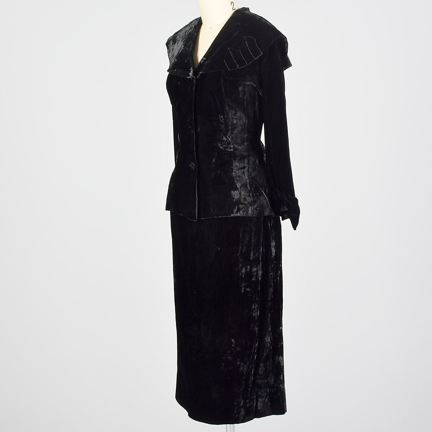 Small 1950s Crushed Velvet Skirt Suit Long Sleeve Black Jacket - Etsy