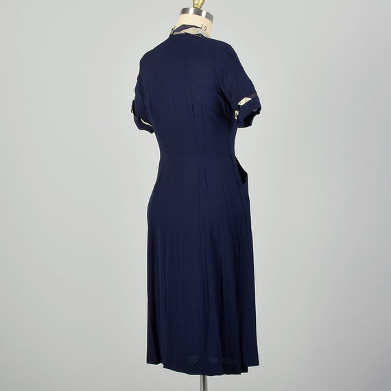 Large 1950s Dress Asymmetric Navy Striped Collar … - image 9