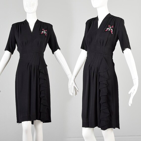 Medium 1930s Dress Little Black Dress Short Sleeve