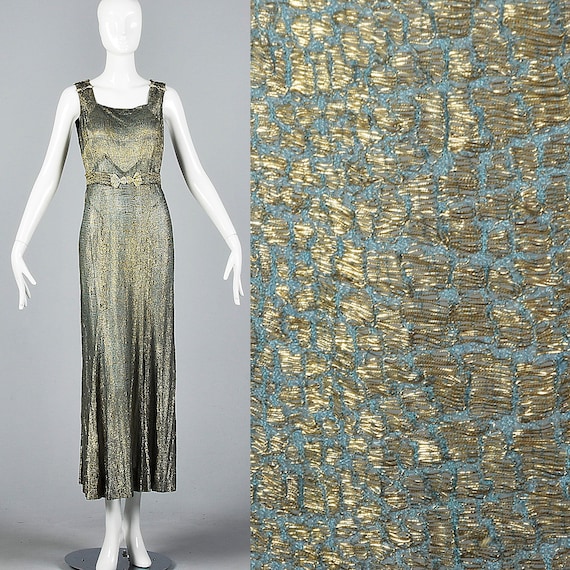 XS 1930s Dress Gold Lamé Evening Gown Old Hollywo… - image 1