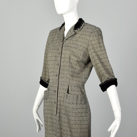 XS 1940s Wool Dress Black Velvet Trim Pockets Sou… - image 5