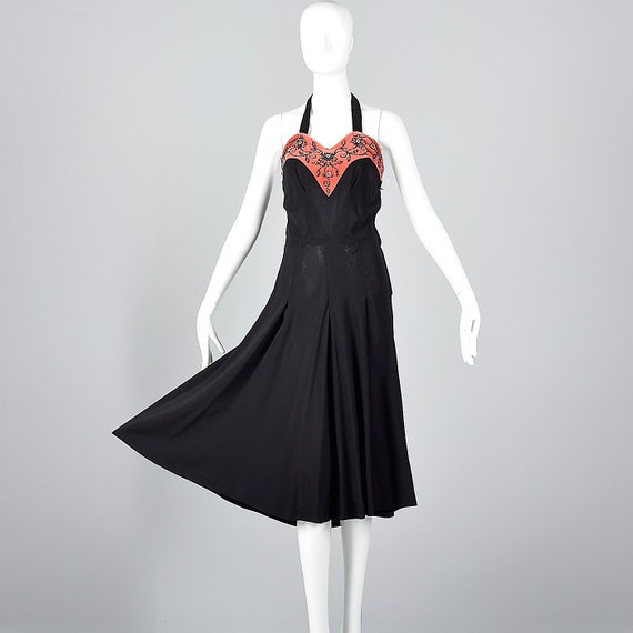 X-Small 1930s Dress Black Halter Dress Pink Velve… - image 6