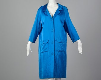 Large 1960s Blue Coat Evening Formal Silk Jacket 60s Mod