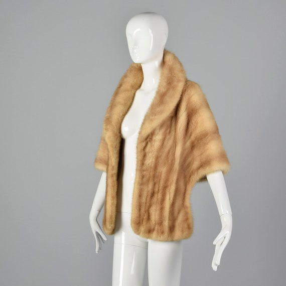 1960s Buff Mink Stole Front Pockets Fur Stole Min… - image 3