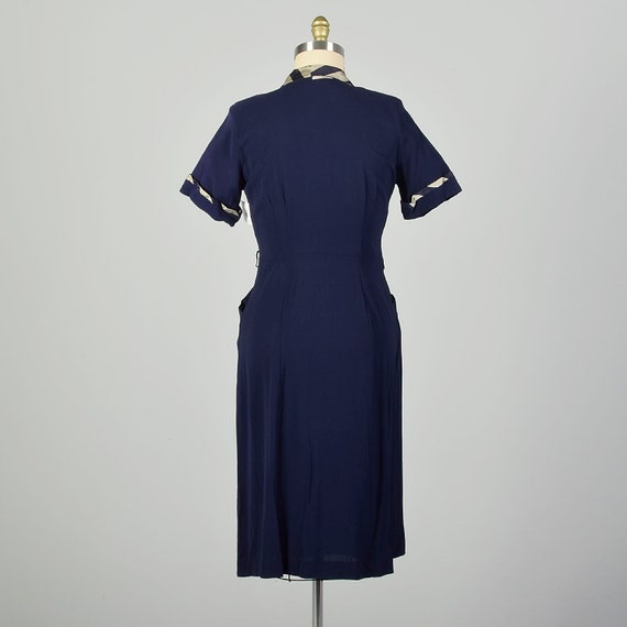 Large 1950s Dress Asymmetric Navy Striped Collar … - image 8