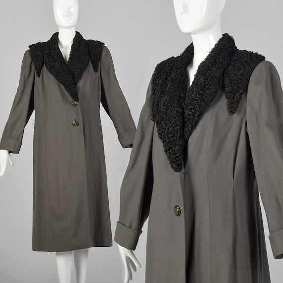 Medium 1940s Wool Coat with Persian Lamb Fur Colla