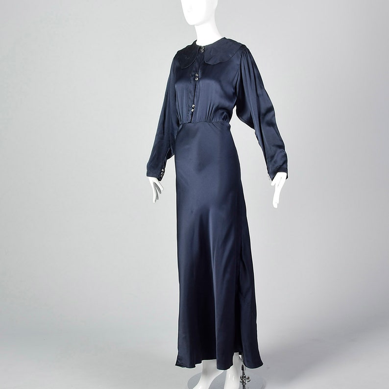 XXL 1930s Dress Navy Silk Dress Long Sleeves Bias Cut Glamorous Evening Wear Long Formal Gown Plus Size Volup 30s Vintage image 3