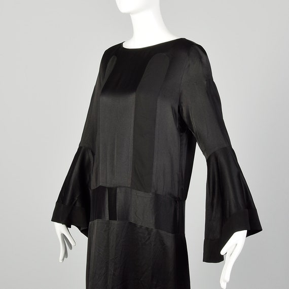 Large 1920s Silk Dress Trumpet Bell Sleeve Black … - image 5