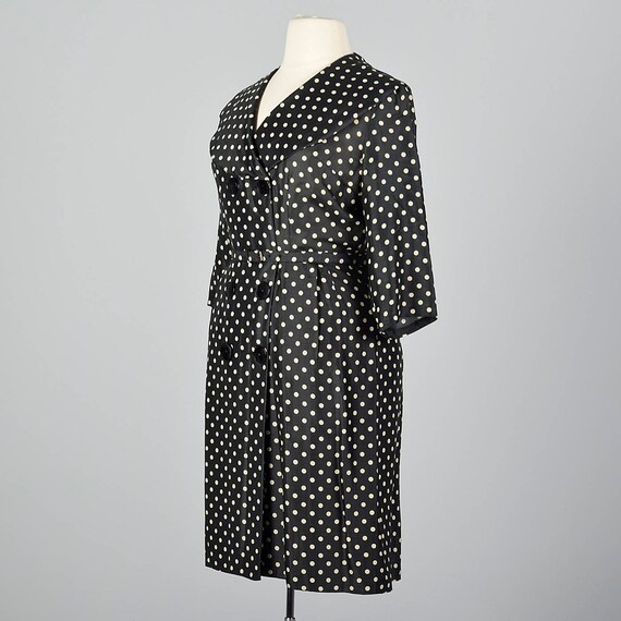 XL 1950s Black Silk Polka Dot Dress Double Breast… - image 3