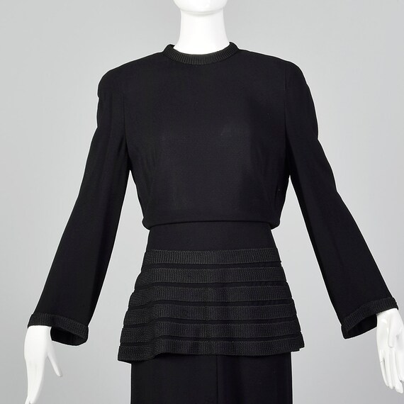Medium 1940s Dress Black Peplum Dress Woven Strip… - image 4